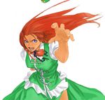  hands hat hat_removed headwear_removed hong_meiling long_hair lowres muhamado open_mouth red_hair solo touhou 