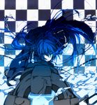  arm_cannon bad_id bad_pixiv_id black_rock_shooter black_rock_shooter_(character) blue_eyes blue_hair chain coat long_hair momiji_oroshi solo twintails very_long_hair weapon 