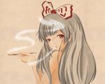  face fujiwara_no_mokou kasu_(bibuta) kiseru long_hair pipe simple_background smoke smoking solo touhou 