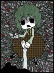  ascot black_eyes flower genkidaun green_hair holding_hands horror_(theme) kazami_yuuka multiple_girls plaid plaid_skirt plaid_vest plant red_flower red_rose rose sad scissors skirt skirt_set thorns touhou unmoving_pattern vest vines wriggle_nightbug 