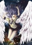 angel_beats! blazer blue_hair danann flying highres jacket long_hair pleated_skirt school_uniform skirt solo tenshi_(angel_beats!) wings yellow_eyes 