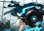  arm_cannon bikini_top black_hair black_rock_shooter black_rock_shooter_(character) blue_eyes burning_eye flat_chest hoshie long_hair shorts solo star sword twintails uneven_twintails weapon 