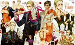  antenna_(draconian) apron axis_powers_hetalia crossdressing food germany_(hetalia) grin hair_slicked_back highres male_focus military military_uniform multiple_boys naked_apron northern_italy_(hetalia) prussia_(hetalia) smile spain_(hetalia) uniform whip 