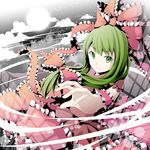  bad_id bad_pixiv_id bow cloud front_ponytail green_eyes green_hair hair_bow hair_ribbon hebitsukai kagiyama_hina moon night ribbon sky solo touhou 