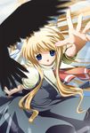  air bad_id bad_pixiv_id bird blonde_hair blue_eyes crow foreshortening harumi_kazu kamio_misuzu long_hair ponytail reaching school_uniform sora_(air) 