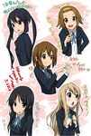  akiyama_mio black_eyes black_hair blonde_hair blue_eyes blush_stickers brown_eyes brown_hair hairband hime_cut hirasawa_yui k-on! kotobuki_tsumugi long_hair multiple_girls nakano_azusa sakebuotoko school_uniform short_hair skirt tainaka_ritsu translated twintails 