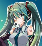  :t bad_id bad_pixiv_id blush detached_sleeves green_eyes green_hair hatsune_miku long_hair magurotuki necktie pout solo twintails vocaloid 