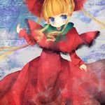  bad_id bad_pixiv_id blonde_hair capelet doll dress hisagi lowres no_nose red_dress rozen_maiden shinku solo twintails 
