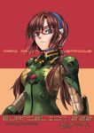  blue_eyes bodysuit brown_hair evangelion:_2.0_you_can_(not)_advance glasses green_bodysuit hairband highres long_hair makinami_mari_illustrious neon_genesis_evangelion plugsuit qianshuhao rebuild_of_evangelion smile solo twintails 