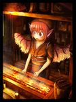  animal_ears apron bad_id bad_pixiv_id bottle earrings food food_stand japanese_clothes jewelry kenny_(kenny_labo) lamp mystia_lorelei okamisty pink_hair red_eyes short_hair skewer solo stand tasuki touhou wings yatai 