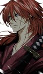  bad_id bad_pixiv_id banned_artist close-up himura_kenshin katana male_focus red_hair rurouni_kenshin s_tanly scar solo sword weapon 