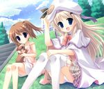  :d arizuki_shiina blonde_hair blue_eyes blush brown_hair cape dog fang hat kud_wafter little_busters! multiple_girls noumi_kudryavka open_mouth panties pantyshot purple_eyes school_uniform silver_hair skirt smile thighhighs twintails underwear white_panties yukie_(peach_candy) 