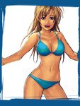  bikini black_eyes breasts brown_hair cleavage contrapposto large_breasts long_hair navel open_mouth original solo standing swimsuit yuuji_(and) 