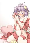  blush eyes hairband heart heart_pillow komeiji_satori marujin nude pillow pink_eyes pink_hair purple_eyes purple_hair ribbon short_hair solo touhou 