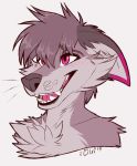  2019 anthro canid canine canis chest_tuft citrinelle coyote digital_media_(artwork) hair mammal open_mouth red_eyes simple_background solo teeth tongue tuft white_background white_hair 