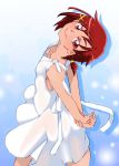 1girl closed_mouth commentary_request dress graphite_(medium) hino_akane_(smile_precure!) looking_at_viewer millipen_(medium) onnaski precure red_eyes red_hair see-through short_hair smile smile_precure! solo traditional_media white_dress 