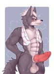  2019 abs animal_genitalia animal_penis anthro balls big_balls blush bodily_fluids canid canine canine_penis canis erection looking_at_viewer male mammal muscular muscular_male nintendo nipples nude pecs penis simple_background solo star_fox sweat towel video_games wolf wolf_o&#039;donnell zackary911 