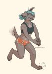  2019 abigfathen action_pose anthro bird_dog bottomwear bra breasts brown_fur canid canine canis claws cleavage clothed clothing dipstick_tail domestic_dog female fur green_eyes hair hair_bun hi_res hunting_dog labrador looking_up mammal midriff multicolored_fur multicolored_hair multicolored_tail on_one_leg open_mouth open_smile pawpads pose retriever shorts simple_background smile solo sports_bra standing tailwag toe_claws two_tone_fur two_tone_hair underwear 