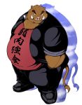  anthro belly big_belly brown_fur clothed clothing fur hand_in_pocket japanese_text male mammal mega0923xxx moobs obese obese_male overweight overweight_male pockets smile solo standing suid suina sus_(pig) text tusks wild_boar 