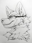  2019 angiewolf canid canine canis eyewear fur glasses mammal smile solo teeth traditional_media_(artwork) wolf 