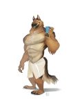  abs anthro biceps big_muscles black_nose brown_eyes brown_fur canid canine canis cellphone chest_tuft claws digital_media_(artwork) domestic_dog fur furrybob german_shepherd herding_dog hi_res iphone male mammal muscular muscular_male pastoral_dog pecs phone simple_background smartphone smile solo standing tan_fur teeth toe_claws towel tuft white_background white_fur 