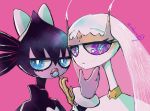  blue_eyes candy duo female food gothitelle hi_res humanoid lipstick lollipop makeup nintendo pheromosa pink_background pok&eacute;mon pok&eacute;mon_(species) purple_eyes red_lipstick simple_background ultra_beast video_games 