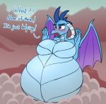  absurd_res anthro askbumpywish belly big_belly big_breasts blush breasts bumpy_wish digital_media_(artwork) dragon egg embarrassed female friendship_is_magic hi_res huge_breasts hyper hyper_breasts hyper_pregnancy mammal my_little_pony open_mouth overweight pregnant princess_ember_(mlp) scalie simple_background text 