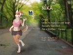  4:3 anthro breasts clothed clothing corgy female foxyghost hi_res nika_(foxyghost) open_mouth outside reflist simple_background smile solo teeth text tongue topwear underwear 