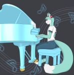  2019 6my anthro barefoot blue_eyes blue_fur blue_tail bottomwear canid canine clothing fox fur fur_markings hi_res long_tail male mammal markings musical_instrument musical_note pants pawpads piano pink_pawpads playing_music roflfox sheet_music shirt sitting smile solo stool toes topwear white_fur 