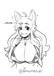  ? ahoge anthro big_breasts breasts cleavage clothed clothing dialogue english_text female hair half-length_portrait looking_at_viewer mammal portrait solo text unregisteredcat 