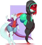  absurd_res anthro big_breasts big_butt breasts butt cellphone clothing elyssa_(trinity-fate62) eyewear female glasses hi_res hoodie huge_butt hybrid kobold larger_female male mammal phone reptile scalie size_difference smaller_male snake snoot_(trinity-fate62) thick_thighs topwear trinity-fate62 wide_hips 