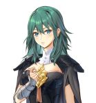  1girl armor athenawyrm blue_eyes blue_hair byleth byleth_(female) cape closed_mouth fire_emblem fire_emblem:_three_houses hair_ornament long_hair looking_at_viewer short_hair simple_background smile solo upper_body white_background 