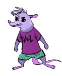  2019 ambiguous_gender anthro barefoot clothed clothing didelphid fuel_(artist) head_tuft leg_markings mammal markings marsupial neck_tuft open_mouth simple_background socks_(marking) solo standing tuft virginia_opossum white_background zelda_(fuel) 