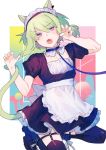  1boy alternate_costume animal_ears apron black_dress cat_ears cat_tail catboy crossdressing dress enmaided frills highres lio_fotia maid maid_apron maid_headdress male_focus moegi0926 nail_polish otoko_no_ko promare puffy_short_sleeves puffy_sleeves short_sleeves tail waist_apron 