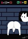  ! 2019 baba baba_is_you backsack balls big_butt blush brick_wall butt digital_media_(artwork) fluffihoodie hi_res male simple_background solo stuck_in_wall text through_wall video_games 