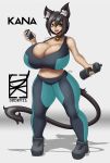  2019 absurd_res animal_humanoid big_breasts bottomwear breasts cat_humanoid cellphone clothed clothing dkdevil domestic_cat dumbbell felid felid_humanoid feline feline_humanoid felis female footwear hi_res huge_breasts humanoid kana mammal mammal_humanoid midriff open_mouth pants phone shoes smartphone solo weights 