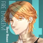  1boy blue_background copyright_name eggsding ferdinand_von_aegir fire_emblem fire_emblem:_three_houses looking_at_viewer male_focus orange_eyes orange_hair solo 