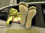  3d_(artwork) 4_toes anthro barefoot big_breasts breasts buckteeth car cellphone cleavage clothed clothing dialogue digital_media_(artwork) english_text female first_person_view foot_fetish foot_focus fur green_eyes jenn_(zp92) lagomorph leporid looking_at_viewer mammal phone rabbit solo teeth text toes vehicle yellow_fur zp92 