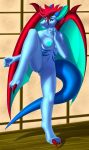 2019 5_fingers anthro areola blue_eyes breasts digital_media_(artwork) dragon female fingers hair hi_res nipples non-mammal_breasts pussy red_hair solo tales_foxdale 