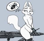  &lt;3 2019 anthro biped blush bodily_fluids butt canid canine clothing disney eyebrows eyelashes female flat_chested fluffy fluffy_tail fox fur gatling_gun genital_fluids gloves grin grinding gun half-closed_eyes handwear hi_res inner_ear_fluff josun looking_at_viewer machine machine_gun mammal mostly_nude nail nude pussy pussy_juice ranged_weapon simple_background sitting skye_(zootopia) smile solo speech_bubble suggestive sweat thick_thighs weapon white_fur zootopia 