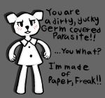  2019 angry anthro blush cartoon_network clothing digital_media_(artwork) dress english_text eyelashes female looking_at_viewer mammal paper pseudofaun shaded simple_background solo solo_focus standing teri_(tawog) text the_amazing_world_of_gumball toony ursid ursine 