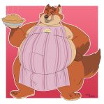  2019 3_toes anthro apron brown_hair canid canine clothing disney duly_noted food fox gideon_grey hair hi_res male mammal nipples overweight overweight_male pie solo standing tenting toes tongue tongue_out zootopia 