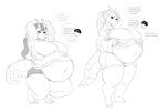  belly big_belly big_breasts breasts clothing dragon elf-san_wa_yaserarenai. english_text female grindavikbydaylight hi_res horn humanoid monochrome multiple_images overweight sequence simple_background text weight_gain white_background 