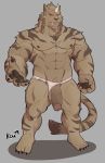  abs anthro balls biped clothing digital_media_(artwork) felid feline final_fantasy final_fantasy_xiv fur hi_res horn hrothgar male mammal muscular navel nipples pecs penis radcanine retracted_foreskin seductive solo square_enix stripes uncut underwear vein video_games 