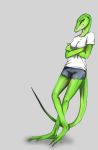  absurd_res allfluffyears anthro bottomwear breasts carolina_anole cleo clothed clothing dactyloid female hi_res lizard reptile scalie shorts yiffpunk 