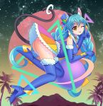  1girl animal_ears aqua_hair boots braided_tail cat_ears cat_tail cure_cosmo elbow_gloves gloves hoxi long_hair multicolored_hair no_panties paw_pose pink_hair precure star_twinkle_precure tail thigh_boots thighhighs yellow_eyes yuni_(precure) 