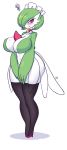  black_clothing black_legwear blush breasts clothing female footwear full-length_portrait gardevoir hi_res high_heels humanoid legwear nintendo pok&eacute;mon pok&eacute;mon_(species) portrait rabbitbrush ring shoes simple_background solo standing thigh_highs video_games white_background 