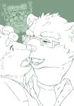  bird_dog blush canid canine canis cu_sith_(tas) domestic_dog eyewear glasses golden_retriever hijirinoyuta hunting_dog jambavan japanese_text kissing leib_(tas) male male/male mammal polar_bear retriever slightly_chubby text tokyo_afterschool_summoners ursid ursine video_games 