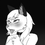  1:1 2017 abject ahegao blush bodily_fluids breasts bust_portrait canid canine collar cute_fangs dithering drooling female looking_pleasured mammal monochrome portrait saliva tongue tongue_out 