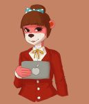  2017 abject animal_crossing clothed clothing female freckles ipad looking_at_viewer lottie_(animal_crossing) lutrine mammal mustelid nintendo solo video_games 